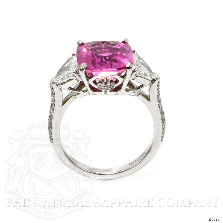 5.80 Ct. Pink Sapphire and Natural Diamond Three Stone Ring, Platinum 950