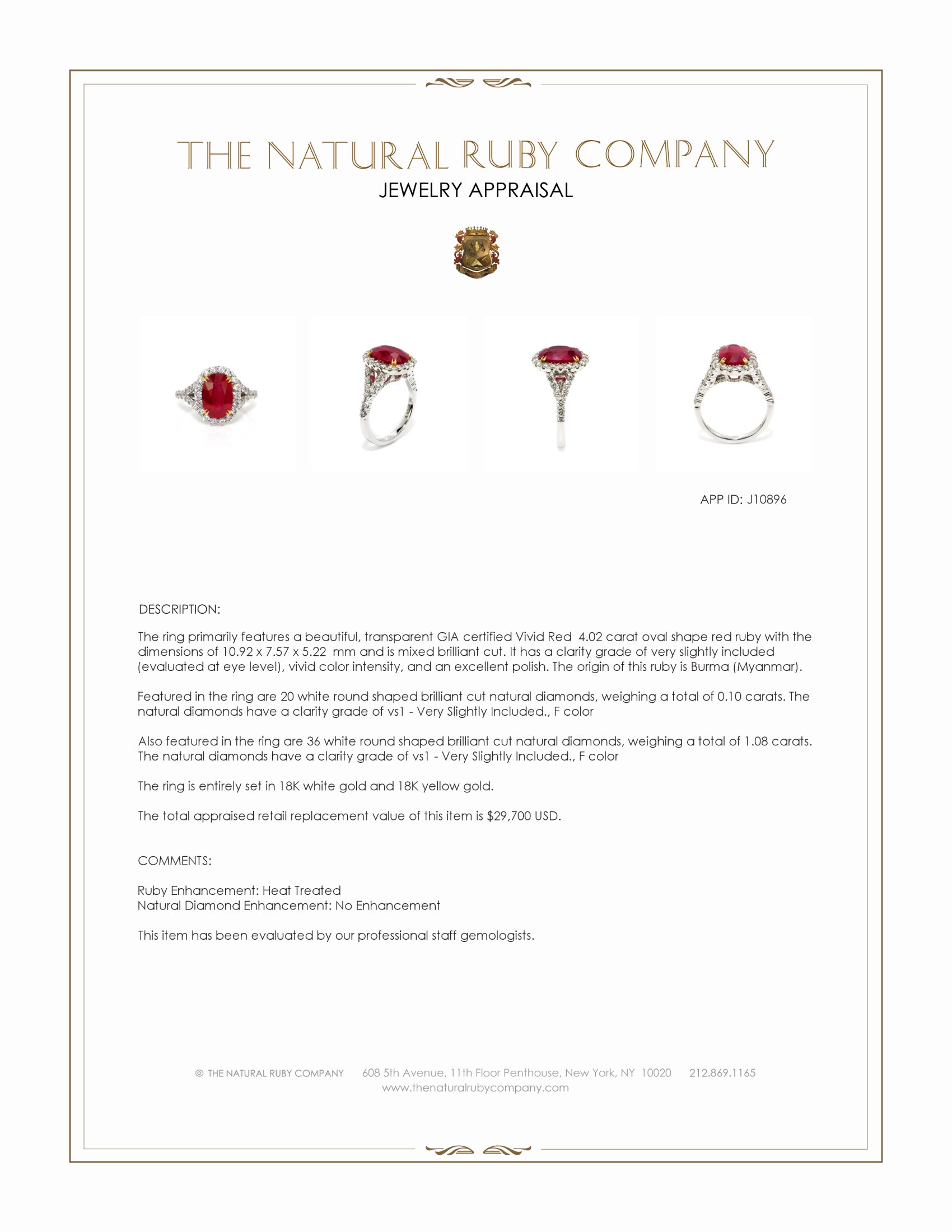 4.02 Ct. Ruby and Natural Diamond Pave Ring, 18K White & Yellow