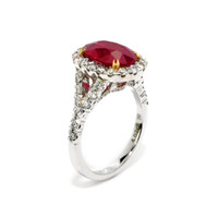 4.02 Ct. Ruby Natural Diamond Pave Ring, 18K White & Yellow Image