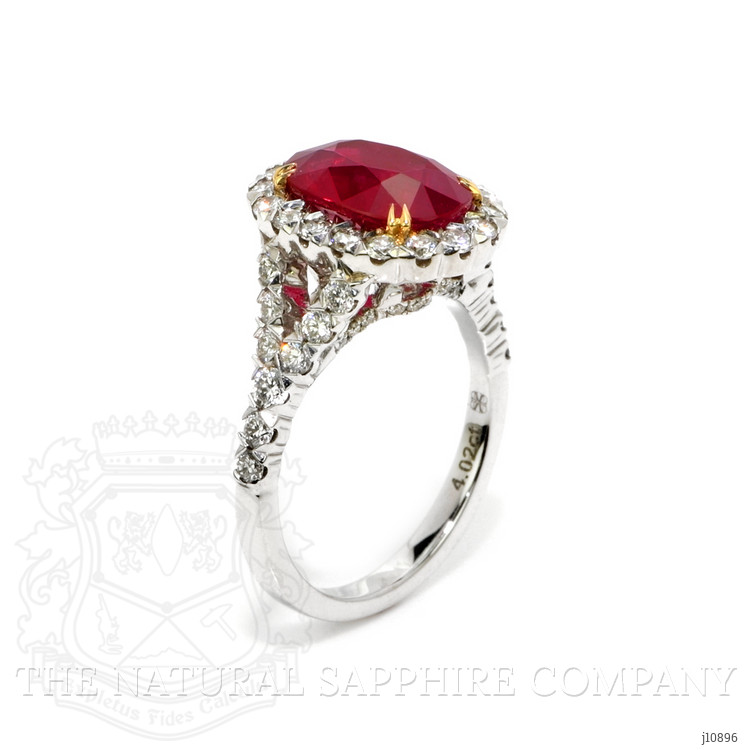4.02 Ct. Ruby Natural Diamond Pave Ring, 18K White & Yellow