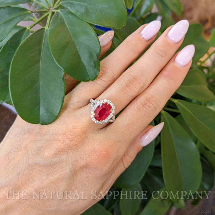 4.02 Ct. Ruby Natural Diamond Pave Ring, 18K White & Yellow