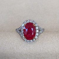 4.02 Ct. Ruby Natural Diamond Pave Ring, 18K White & Yellow Life Style