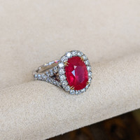 4.02 Ct. Ruby Natural Diamond Pave Ring, 18K White & Yellow Life Style