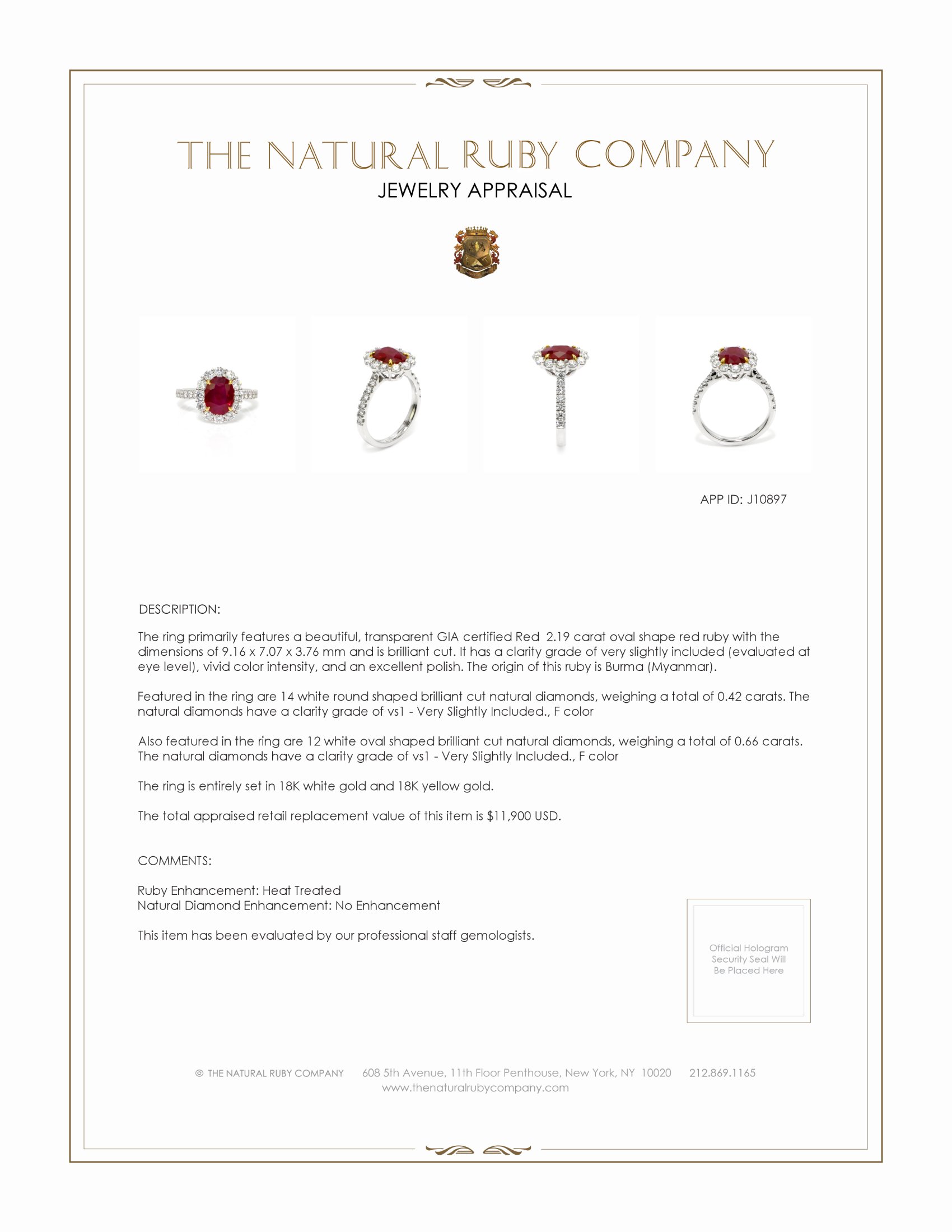 2.19 Ct. Ruby Natural Diamond Pave Ring, 18K White & Yellow