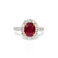 2.19 Ct. Ruby Natural Diamond Pave Ring, 18K White & Yellow Video