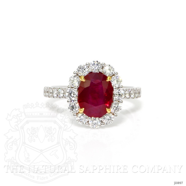 2.19 Ct. Ruby Natural Diamond Pave Ring, 18K White & Yellow