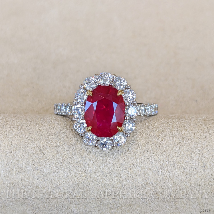 2.19 Ct. Ruby Natural Diamond Pave Ring, 18K White & Yellow