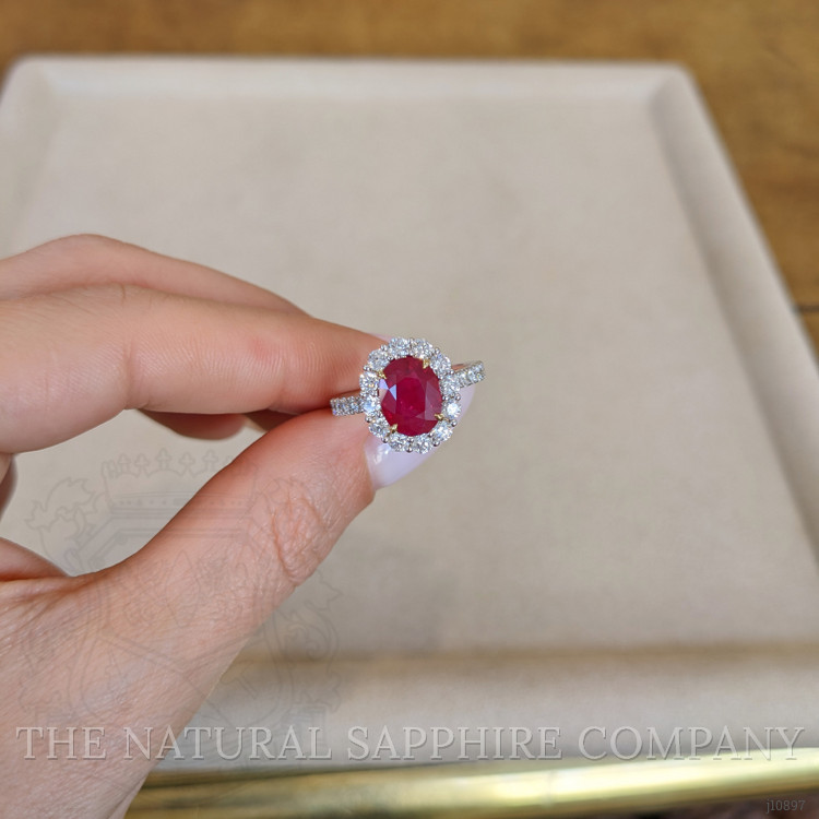 2.19 Ct. Ruby Natural Diamond Pave Ring, 18K White & Yellow