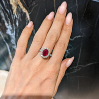 2.19 Ct. Ruby and Natural Diamond Pave Ring, 18K White & Yellow Life Style