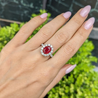 2.19 Ct. Ruby and Natural Diamond Pave Ring, 18K White & Yellow Life Style