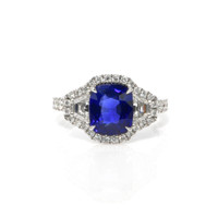 2.82 Ct. Sapphire Natural Diamond Pave Ring, 18K White Gold Video