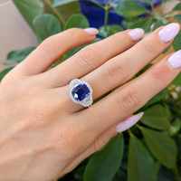 2.82 Ct. Sapphire Natural Diamond Pave Ring, 18K White Gold Life Style