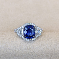 2.82 Ct. Sapphire Natural Diamond Pave Ring, 18K White Gold Life Style