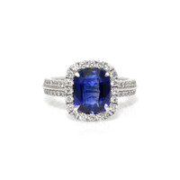 3.74 Ct. Blue Sapphire and Natural Diamond Pave Ring, 18K White Gold Video