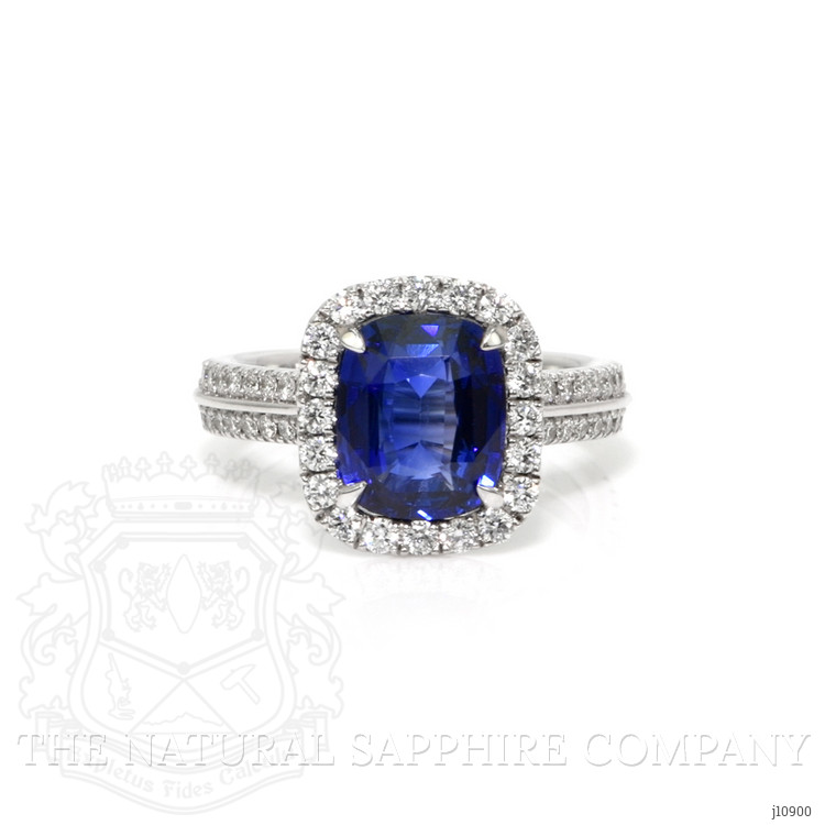 3.74 Ct. Blue Sapphire and Natural Diamond Pave Ring, 18K White Gold