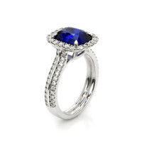 3.74 Ct. Blue Sapphire and Natural Diamond Pave Ring, 18K White Gold Image