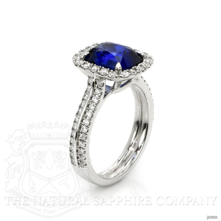 3.74 Ct. Blue Sapphire and Natural Diamond Pave Ring, 18K White Gold