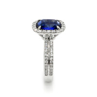 3.74 Ct. Blue Sapphire and Natural Diamond Pave Ring, 18K White Gold Image
