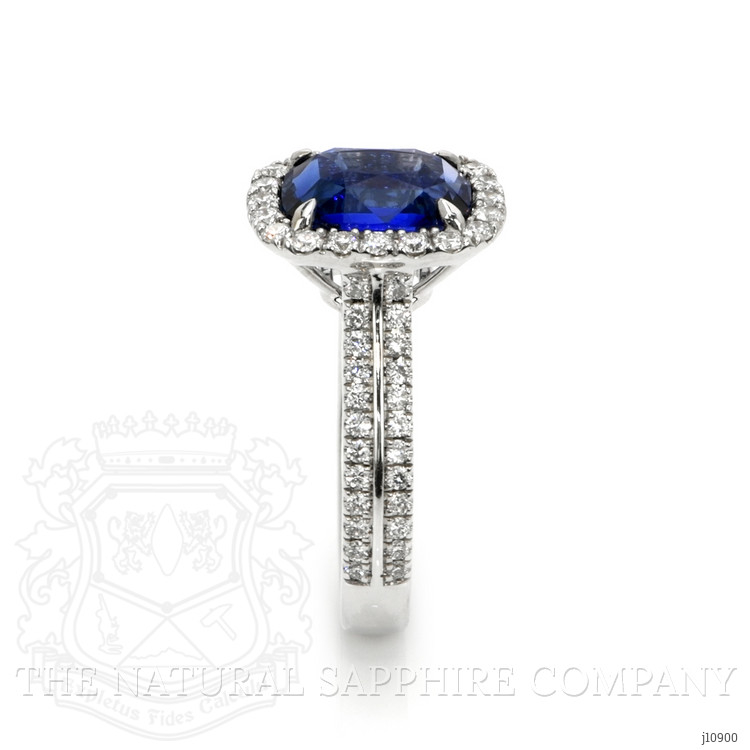 3.74 Ct. Blue Sapphire and Natural Diamond Pave Ring, 18K White Gold