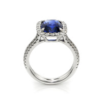 3.74 Ct. Blue Sapphire and Natural Diamond Pave Ring, 18K White Gold Image