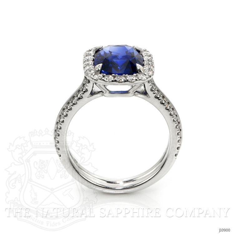 3.74 Ct. Blue Sapphire and Natural Diamond Pave Ring, 18K White Gold