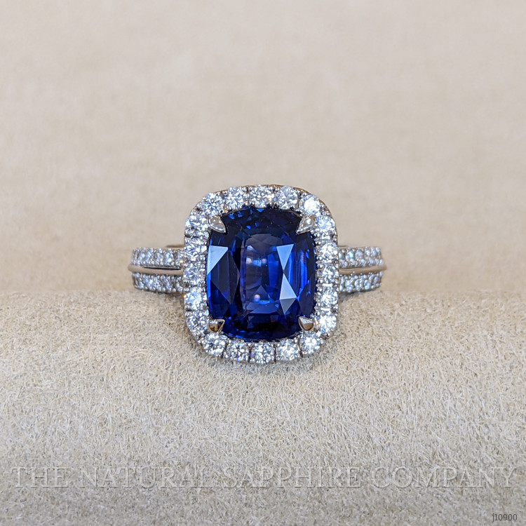 3.74 Ct. Blue Sapphire and Natural Diamond Pave Ring, 18K White Gold
