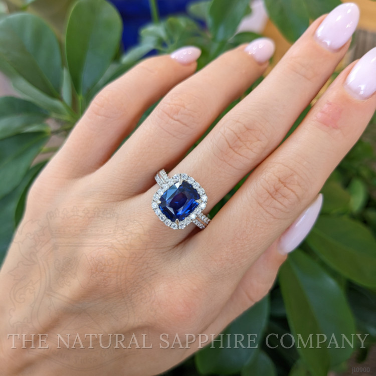 3.74 Ct. Blue Sapphire and Natural Diamond Pave Ring, 18K White Gold