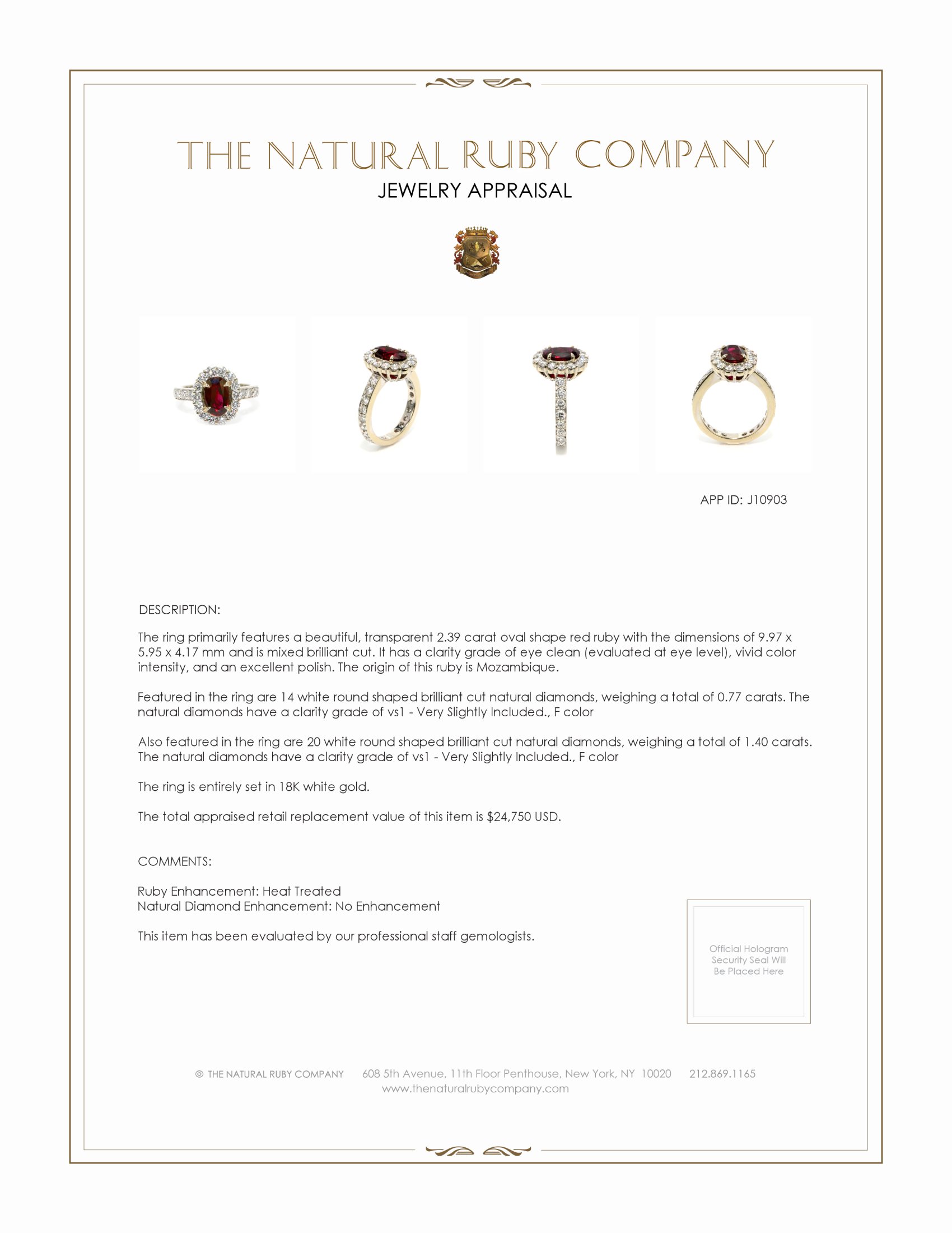 2.39 Ct. Ruby Natural Diamond Pave Ring, 18K White Gold