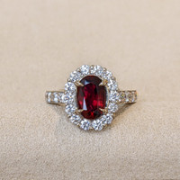2.39 Ct. Ruby Natural Diamond Pave Ring, 18K White Gold Life Style