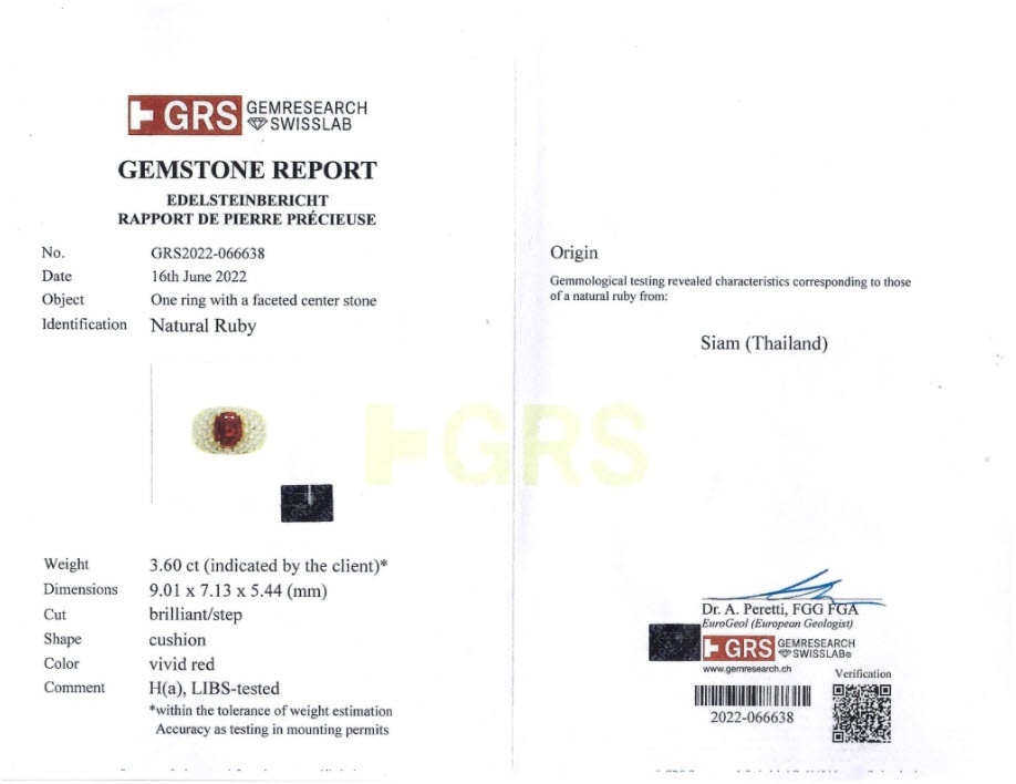 3.60 Ct. Ruby and Natural Diamond Antique Style Ring, 18K Yellow Gold