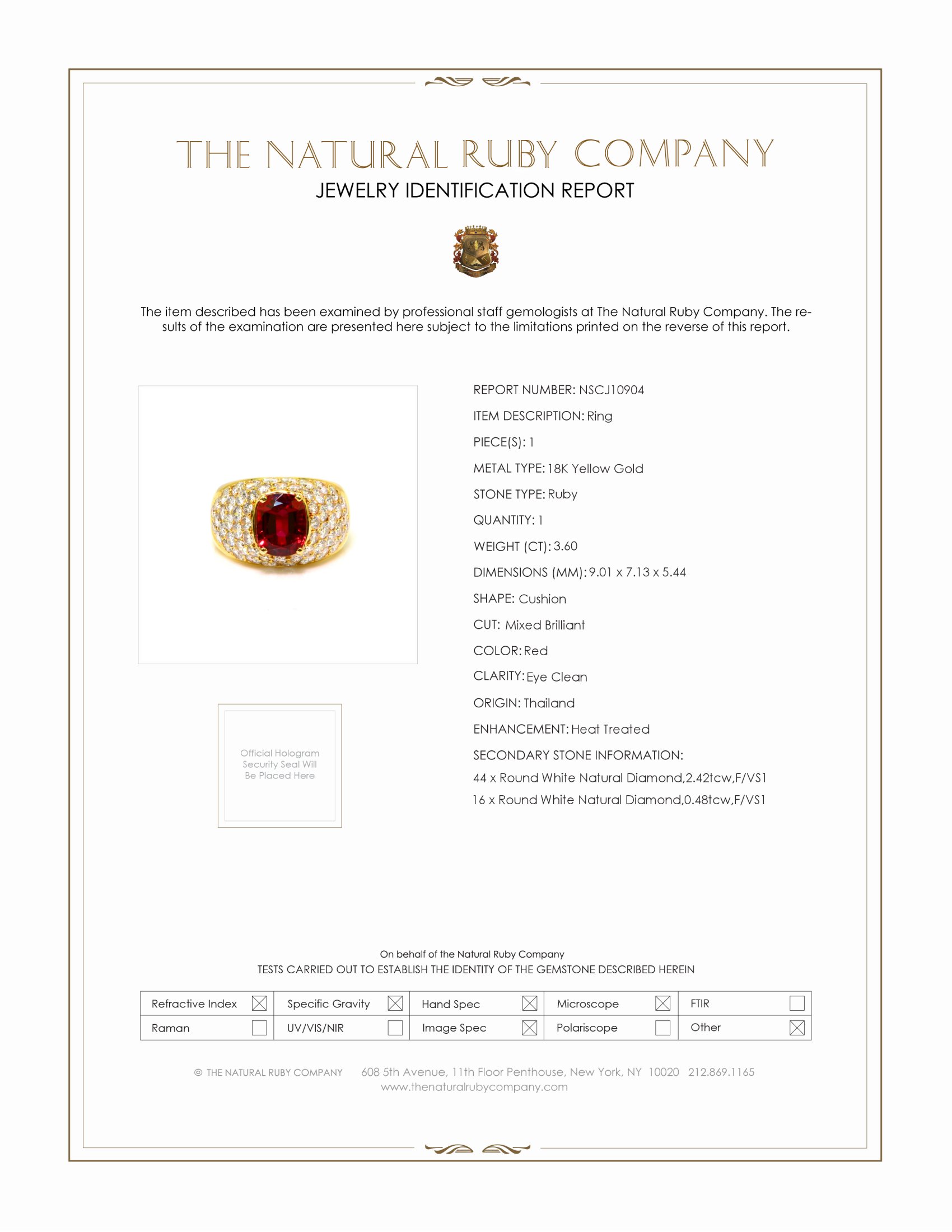 3.60 Ct. Ruby and Natural Diamond Antique Style Ring, 18K Yellow Gold