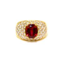3.60 Ct. Ruby Natural Diamond Antique Style Ring, 18K Yellow Gold Video