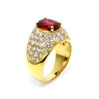 3.60 Ct. Ruby Natural Diamond Antique Style Ring, 18K Yellow Gold Image