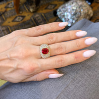 3.60 Ct. Ruby Natural Diamond Antique Style Ring, 18K Yellow Gold Life Style