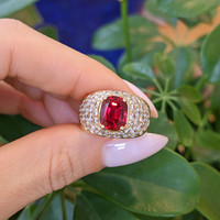 3.60 Ct. Ruby Natural Diamond Antique Style Ring, 18K Yellow Gold Life Style
