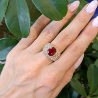 3.60 Ct. Ruby Natural Diamond Antique Style Ring, 18K Yellow Gold Life Style