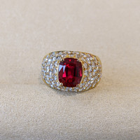 3.60 Ct. Ruby Natural Diamond Antique Style Ring, 18K Yellow Gold Life Style