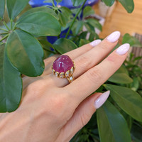 34.00 Ct. Ruby Natural Diamond Antique Style Ring, 18K Yellow Gold Life Style
