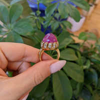 34.00 Ct. Ruby Natural Diamond Antique Style Ring, 18K Yellow Gold Life Style