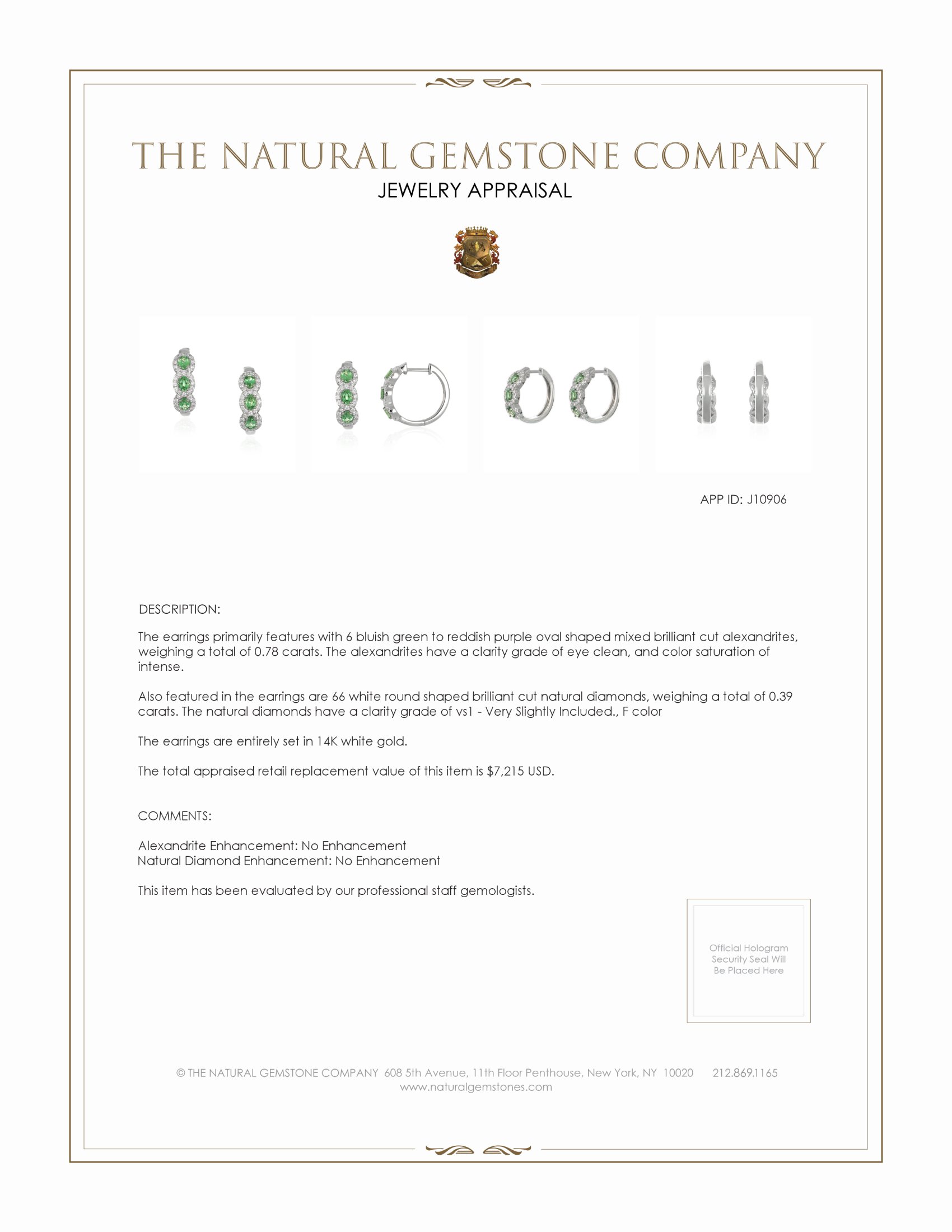 0.78 Ct.Tw. Alexandrite Natural Diamond Pave Earrings, 14K White Gold