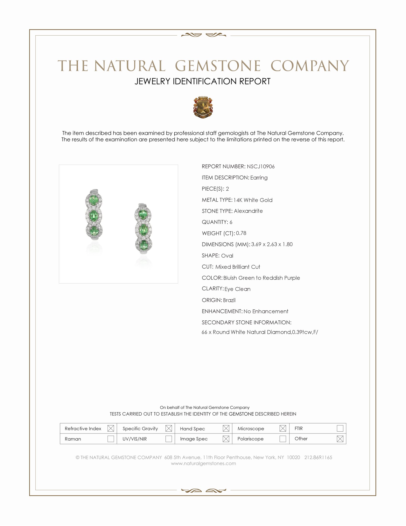 0.78 Ct.Tw. Alexandrite and Natural Diamond Pave Earrings, 14K White Gold
