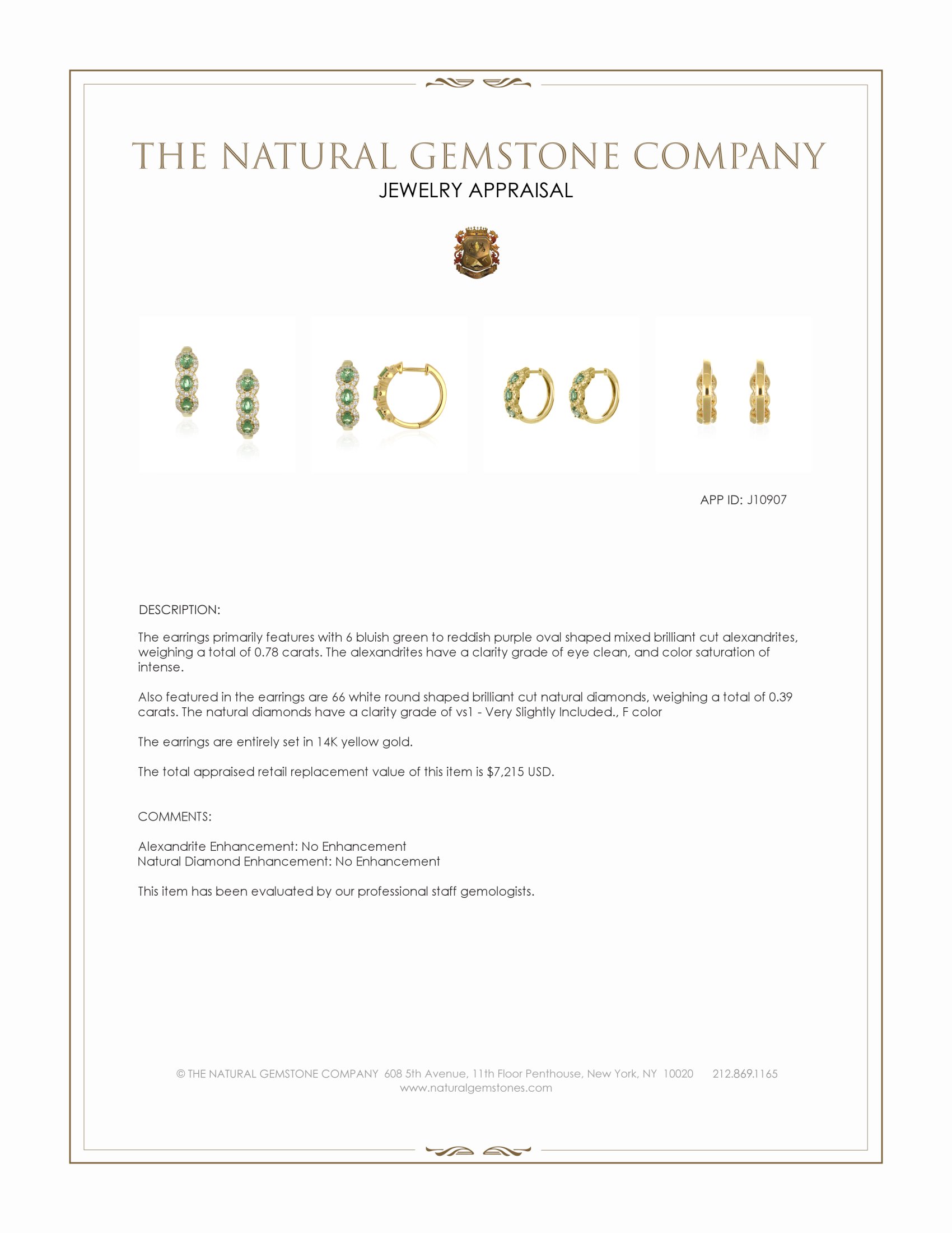 0.78 Ct.Tw. Alexandrite and Natural Diamond Pave Earrings, 14K Yellow Gold