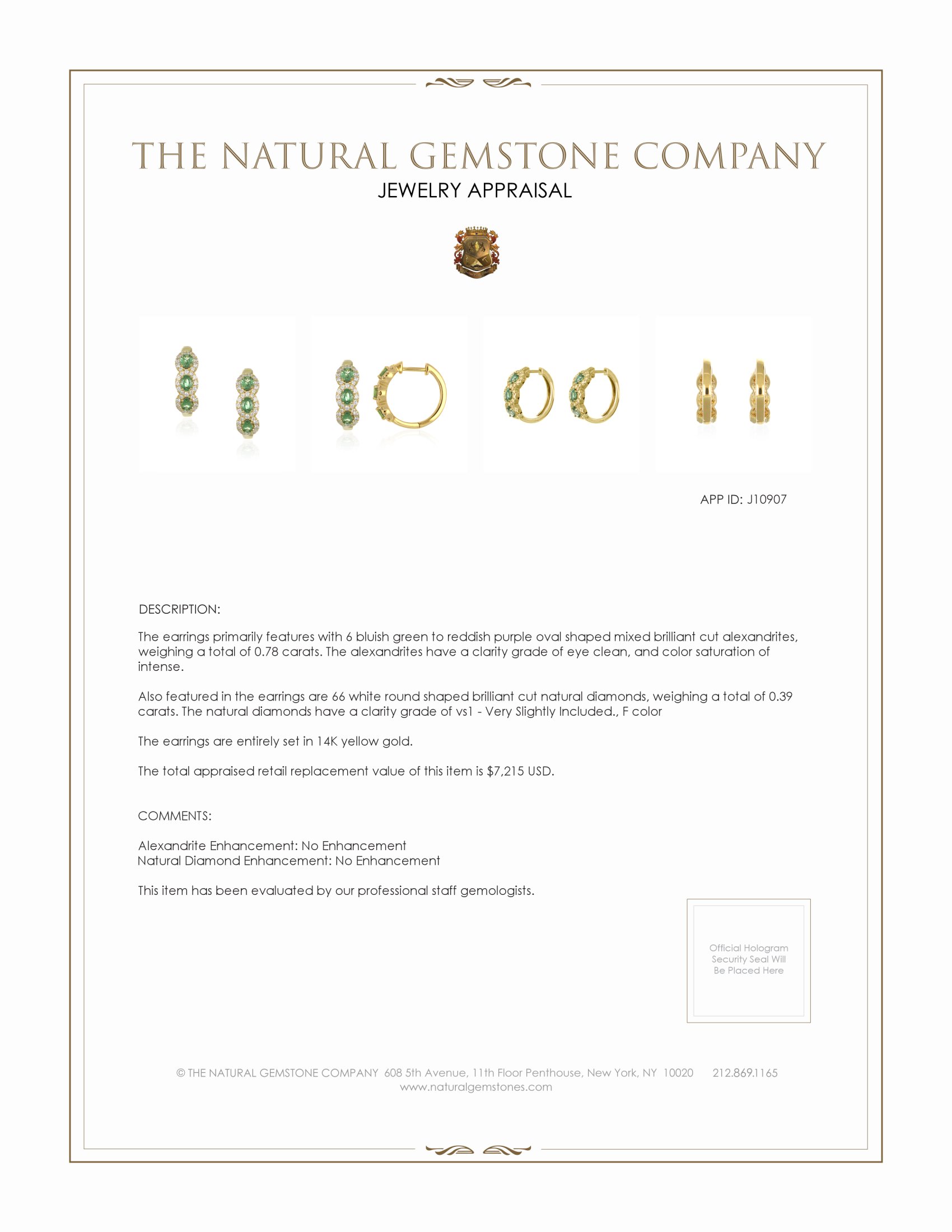 0.78 Ct.Tw. Alexandrite Natural Diamond Pave Earrings, 14K Yellow Gold