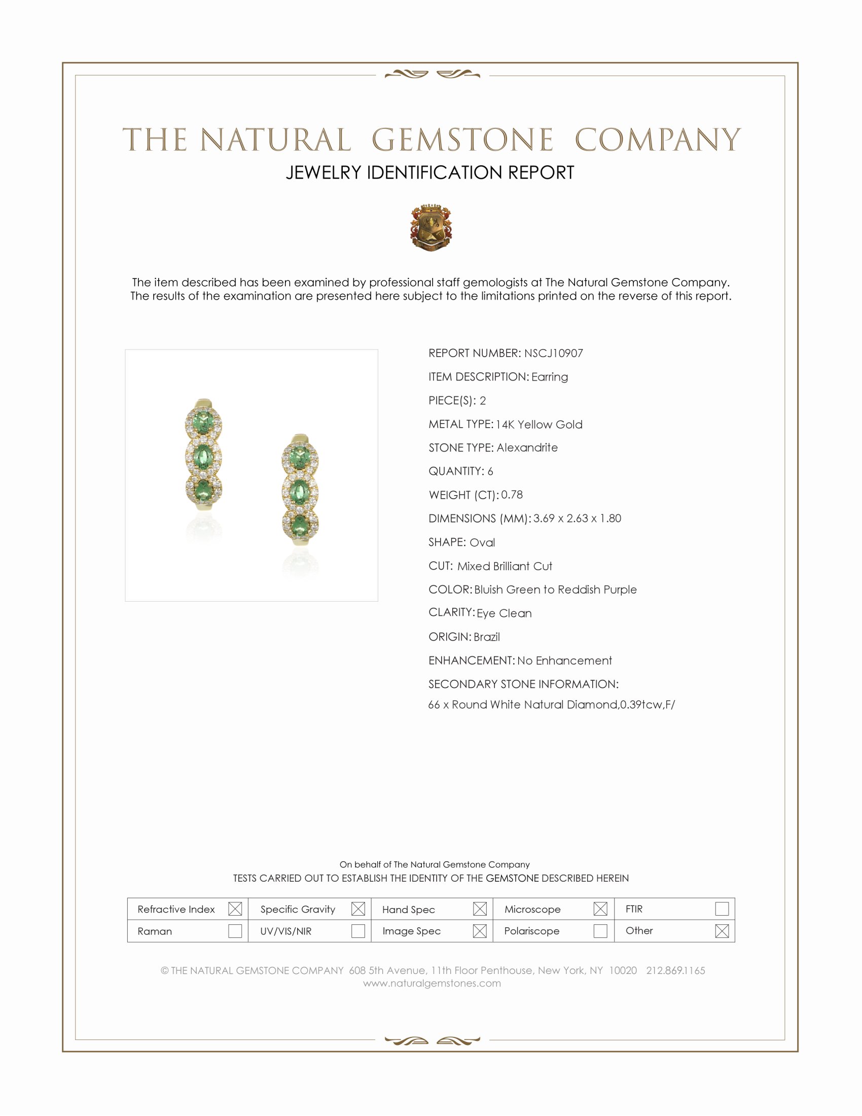 0.78 Ct.Tw. Alexandrite and Natural Diamond Pave Earrings, 14K Yellow Gold