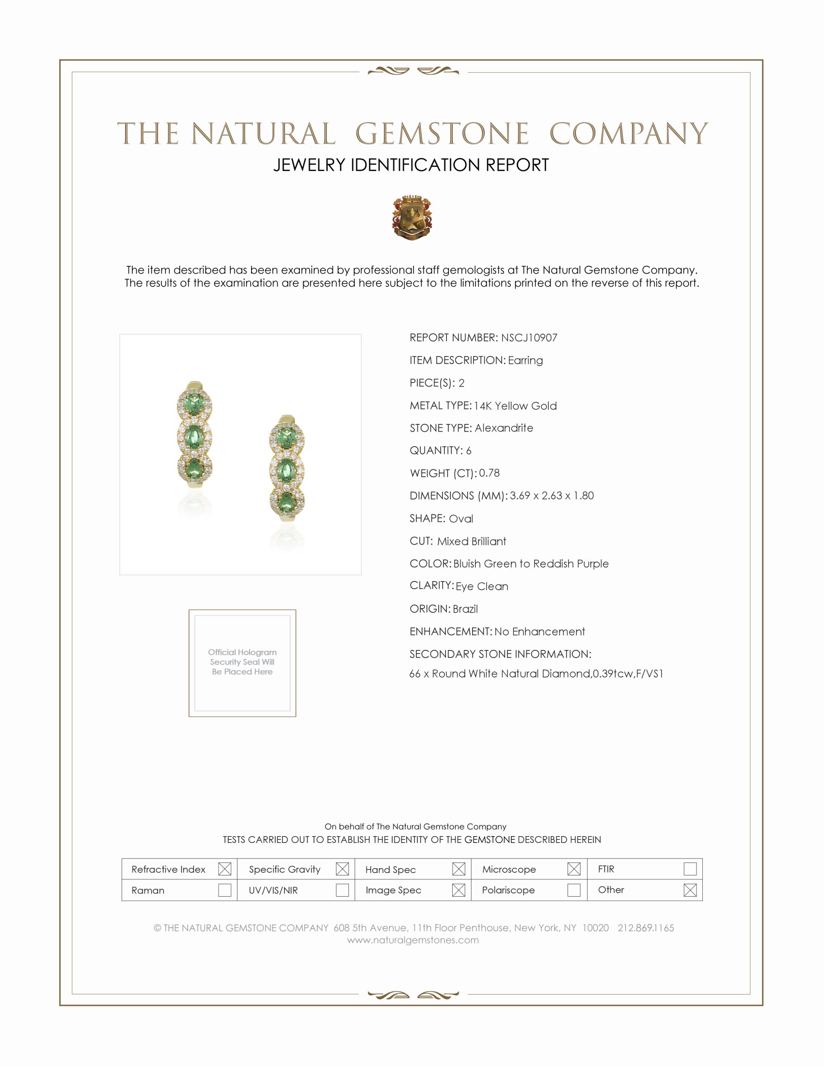 0.78 Ct.Tw. Bluish Green to Reddish Purple Alexandrite and Natural Diamond Pave Earrings, 14K Yellow Gold