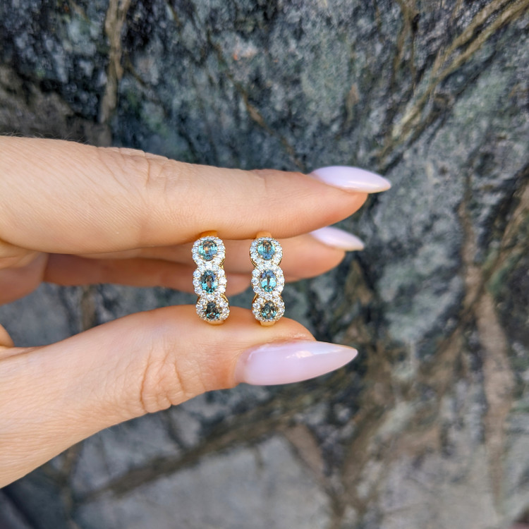 0.78 Ct.Tw. Alexandrite Natural Diamond Pave Earrings, 14K Yellow Gold