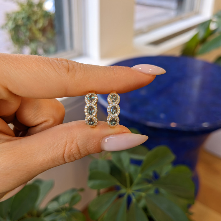 0.78 Ct.Tw. Alexandrite Natural Diamond Pave Earrings, 14K Yellow Gold