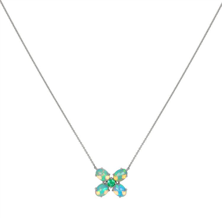 3.64 Ct. Opal Accent Stones Pendant, 14K White Gold
