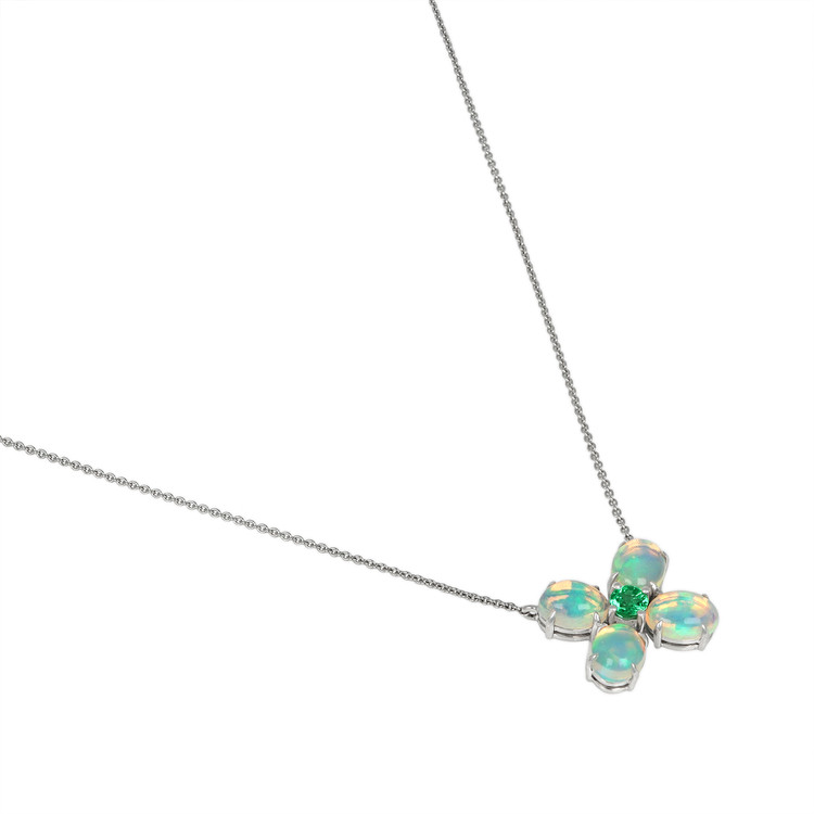 3.64 Ct. Opal Accent Stones Pendant, 14K White Gold
