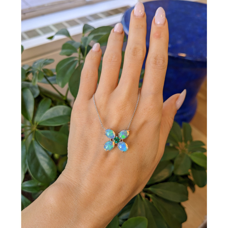 3.64 Ct. Opal Accent Stones Pendant, 14K White Gold